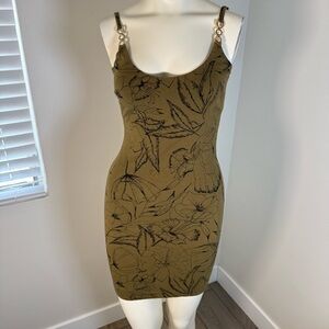 Guess Olive Floral Bodycon Mini Dress with Ring-Strap Detail